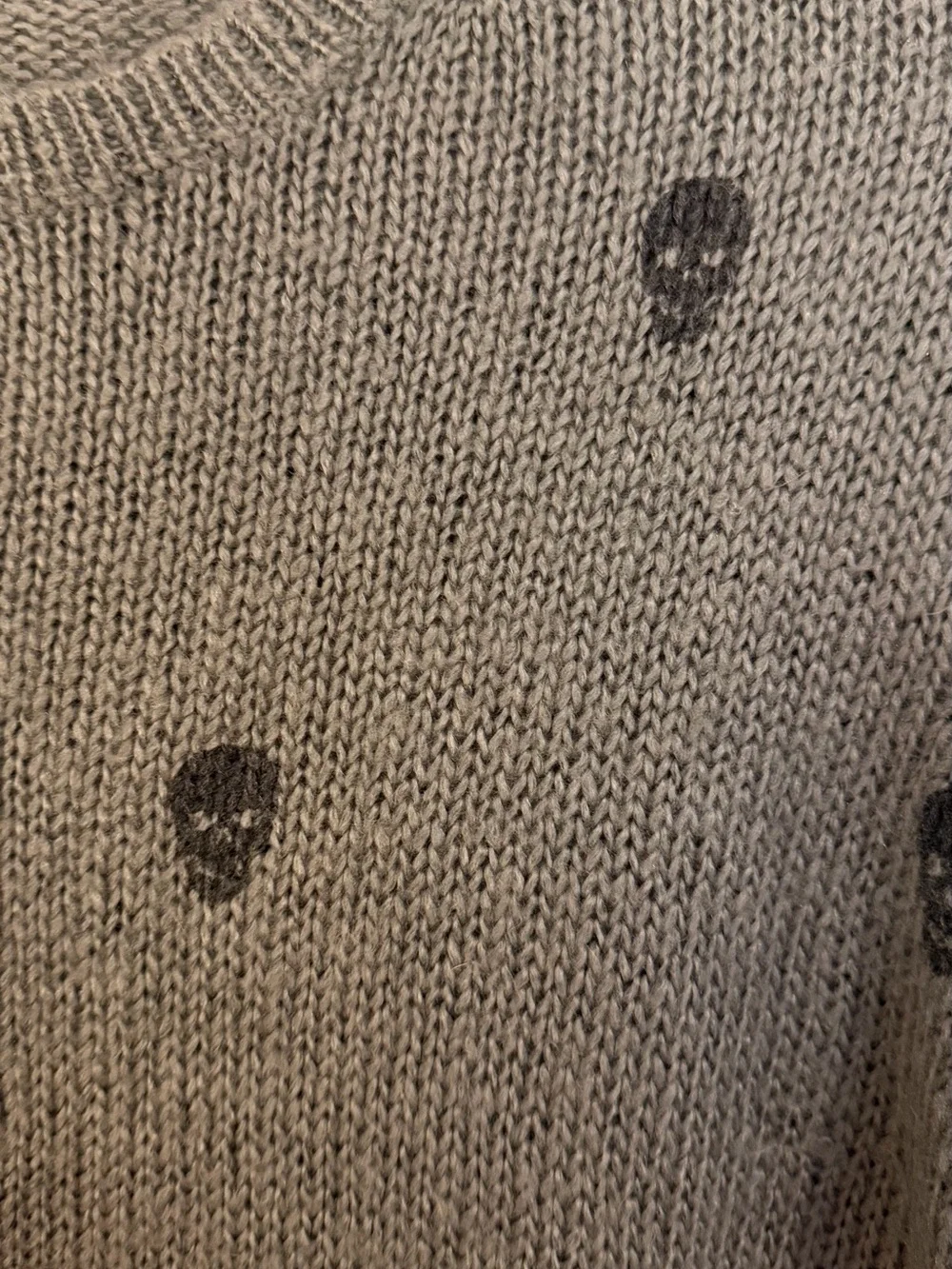 Wooden Ships Skull Printed Crew Knit Sweater Gray S/M